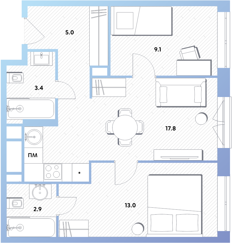 3 ккв (Евро) 51,2 м²
