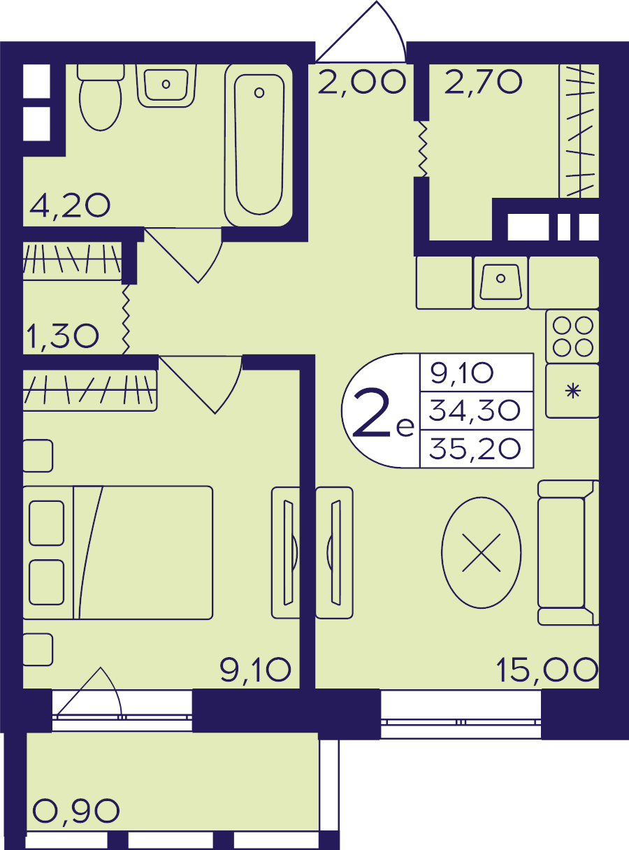 2 ккв (Евро) 35,2 м²