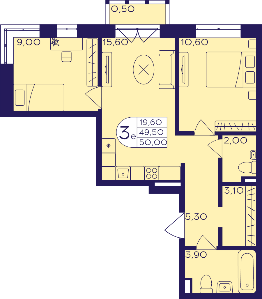 3 ккв (Евро) 50 м²