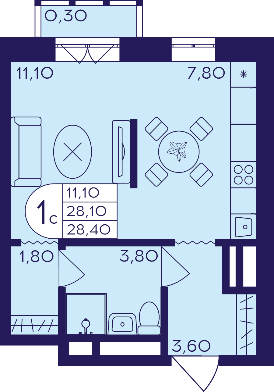 Студия 28,4 м²