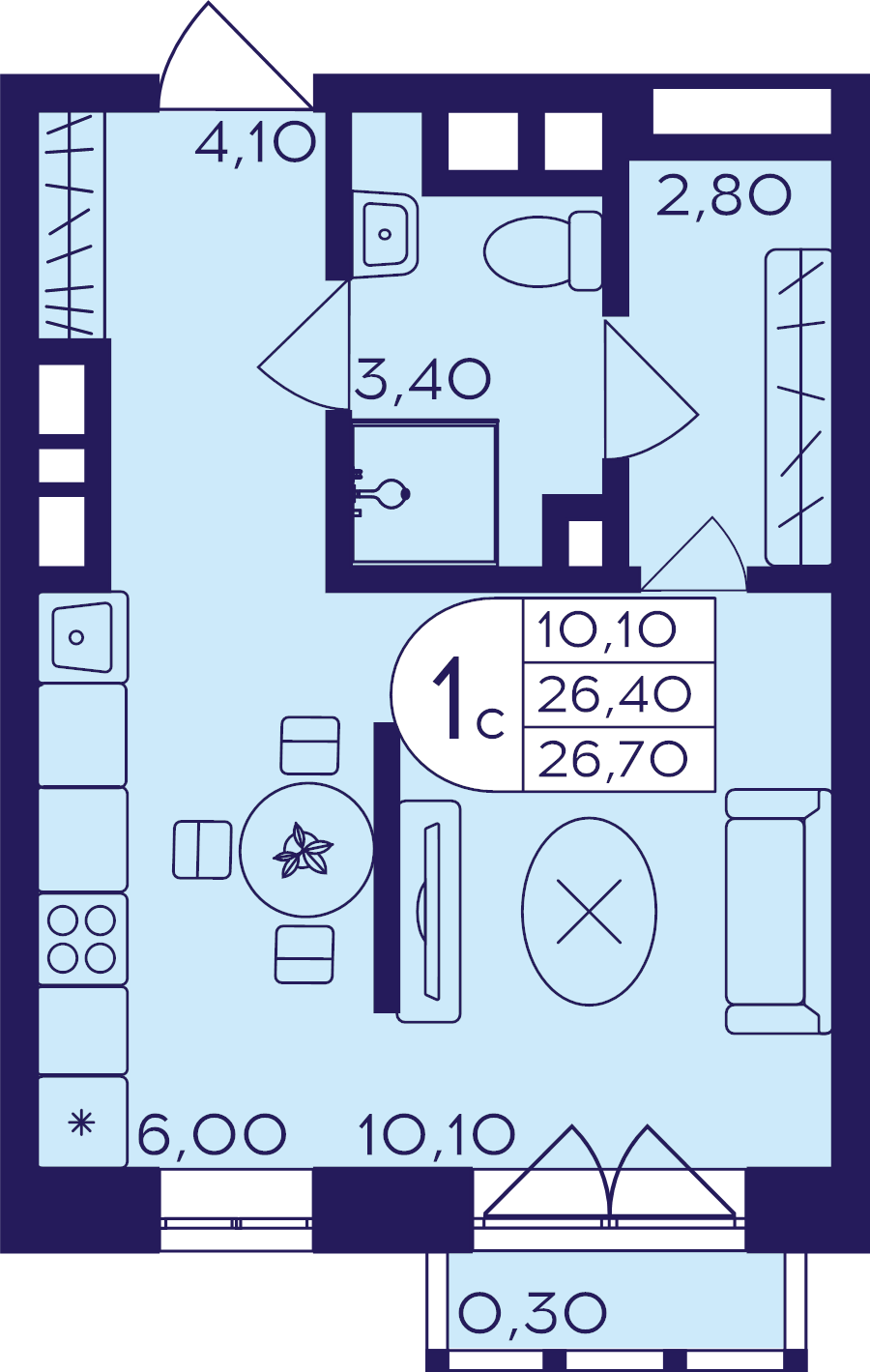 Студия 26,7 м²