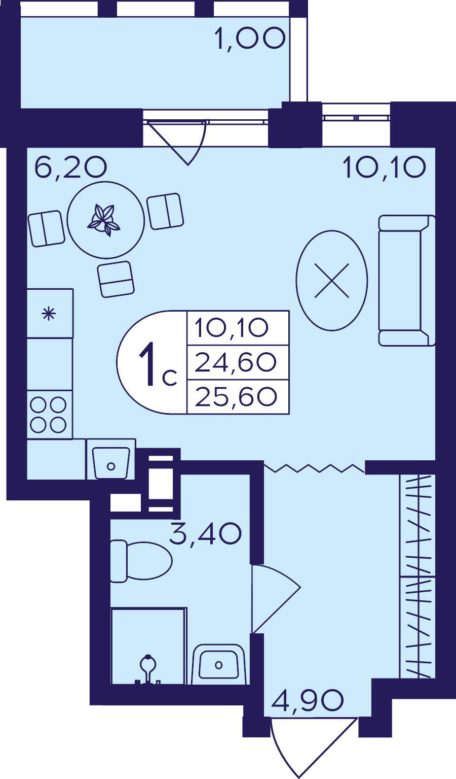 Студия 25,6 м²
