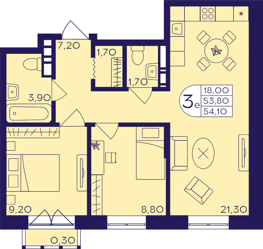 3 ккв (Евро) 54,1 м²