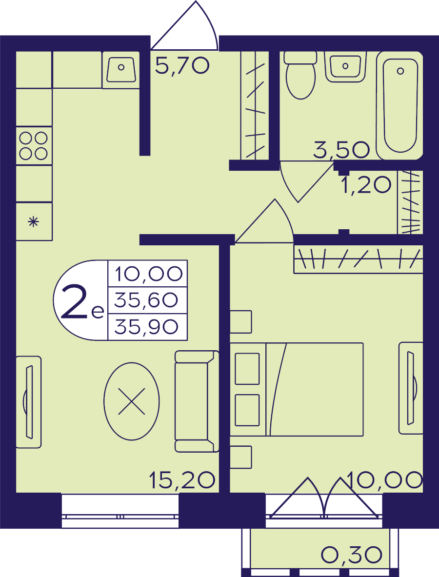 2 ккв (Евро) 35,9 м²
