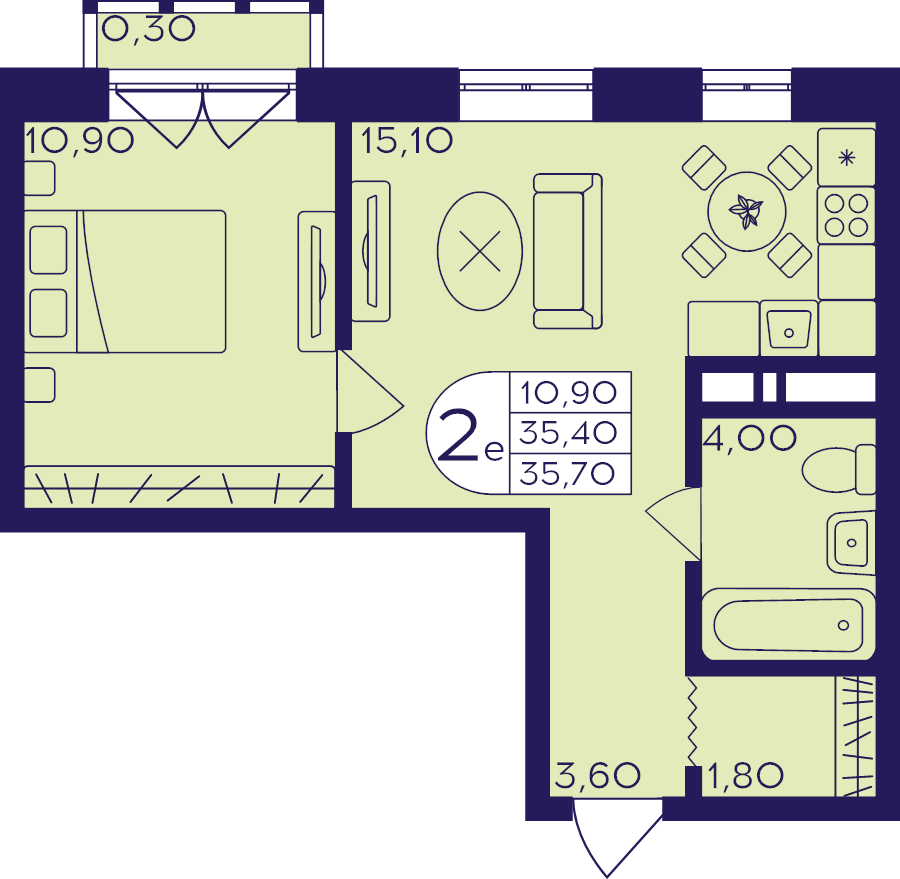 2 ккв (Евро) 35,7 м²