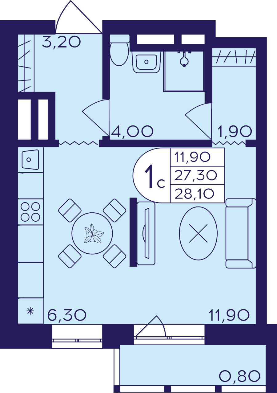 Студия 28,1 м²