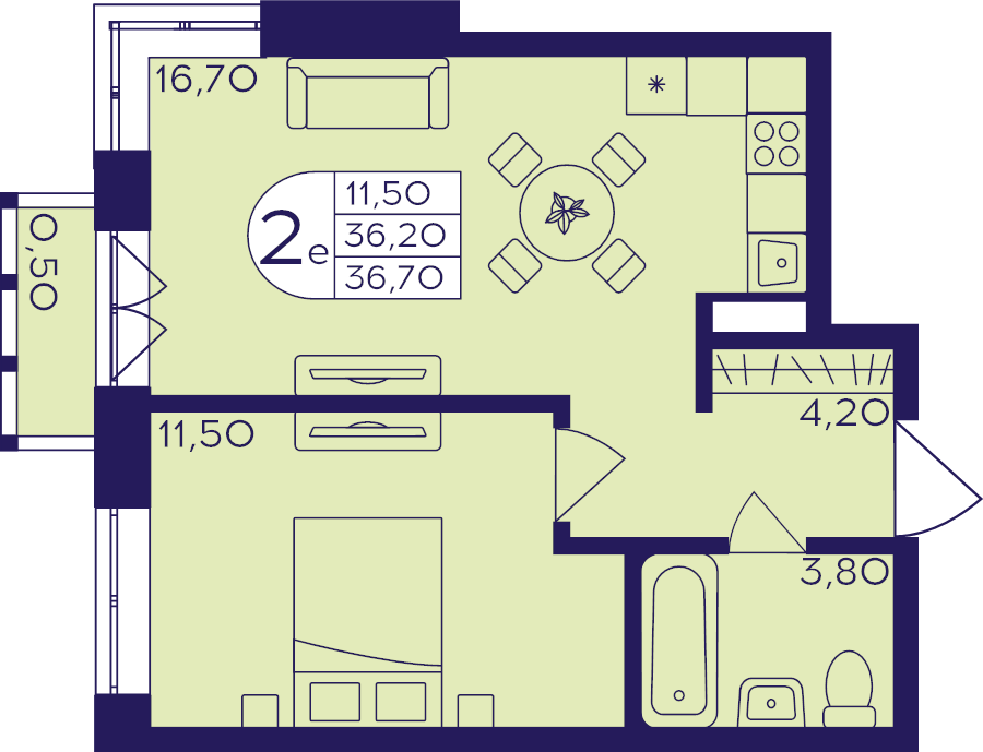 2 ккв (Евро) 36,7 м²