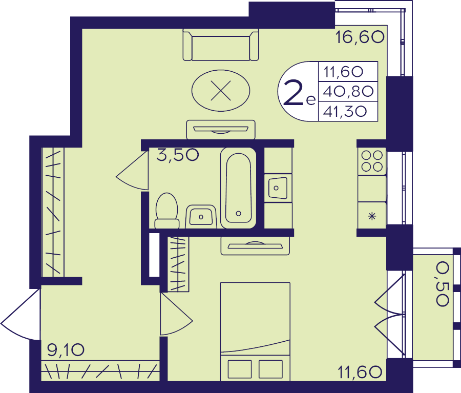 2 ккв (Евро) 41,3 м²