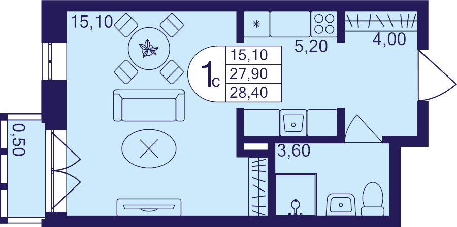 Студия 28,4 м²