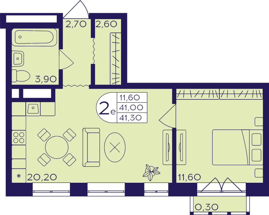 2 ккв (Евро) 41,3 м²