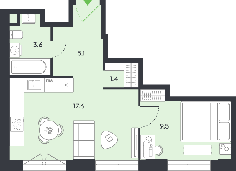 2 ккв (Евро) 37,2 м²