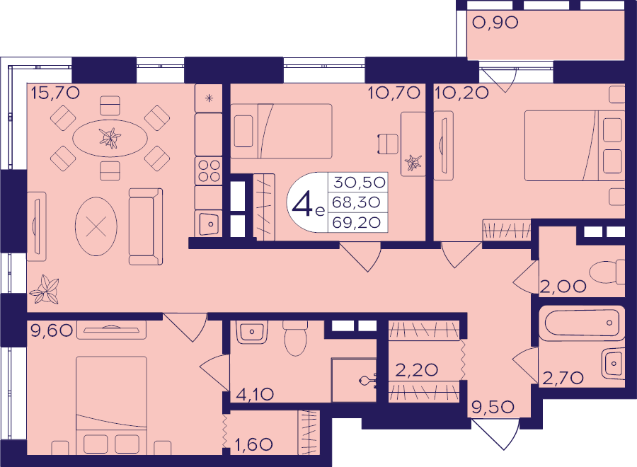4 ккв (Евро) 69,2 м²