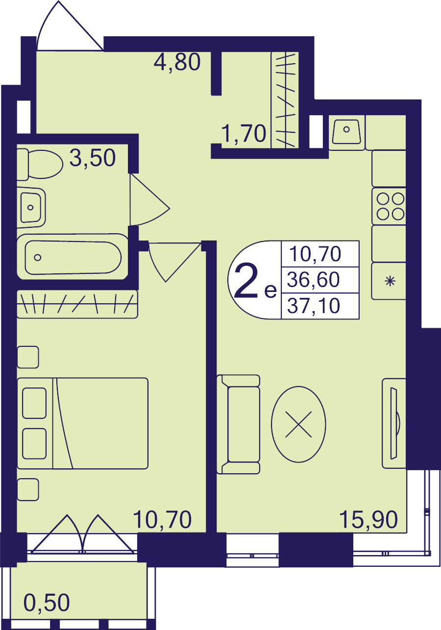 2 ккв (Евро) 37,1 м²