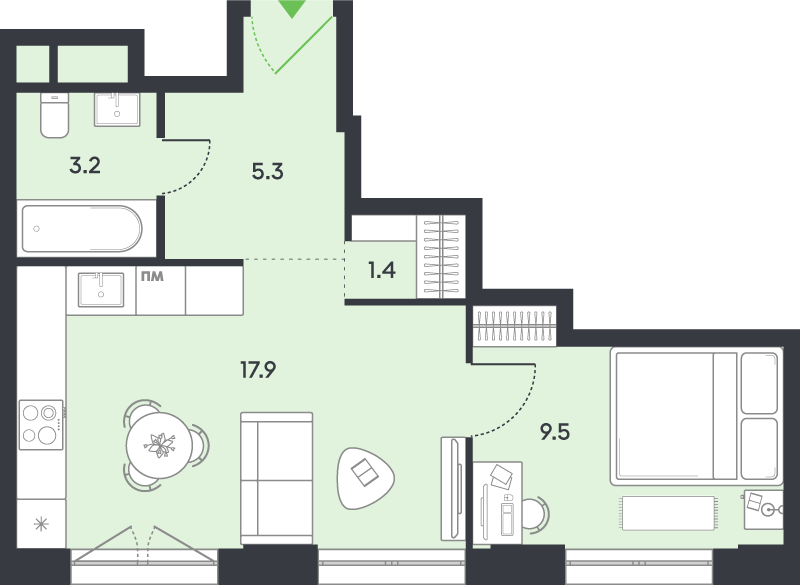 2 ккв (Евро) 37,3 м²