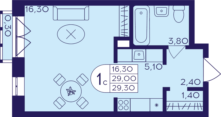 Студия 29,3 м²