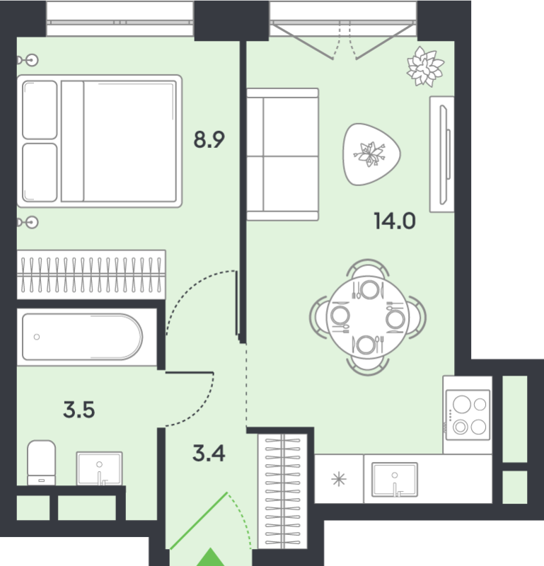 1 ккв 29,8 м²