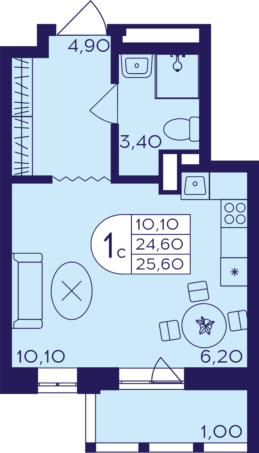 Студия 25,6 м²