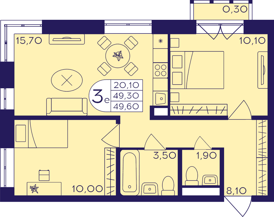 2 ккв (Евро) 49,6 м²