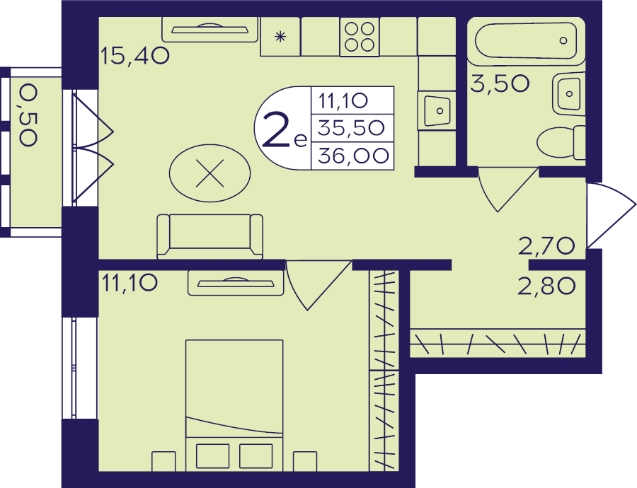 2 ккв (Евро) 36 м²