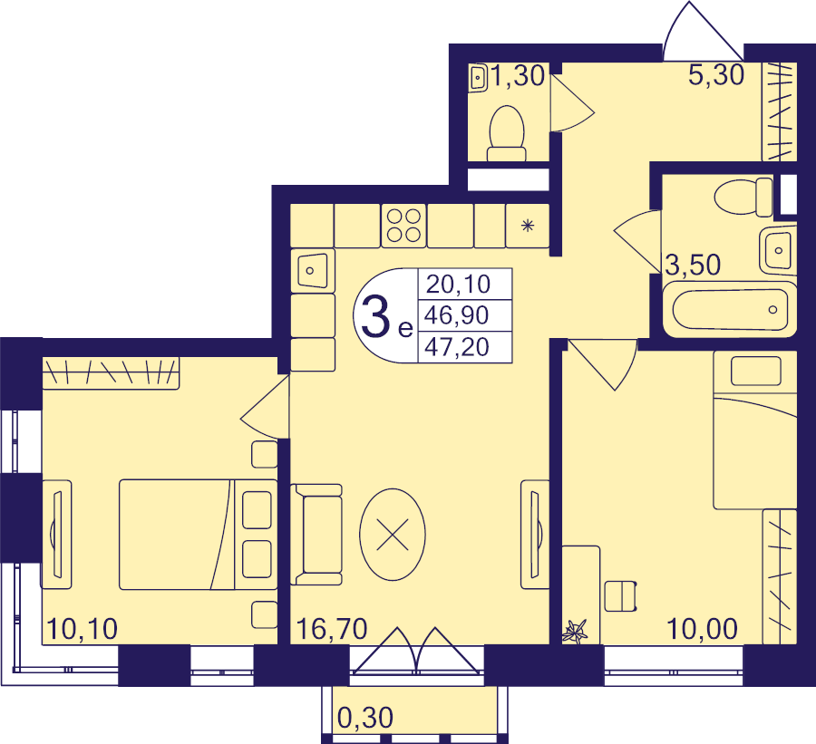 3 ккв (Евро) 47,2 м²
