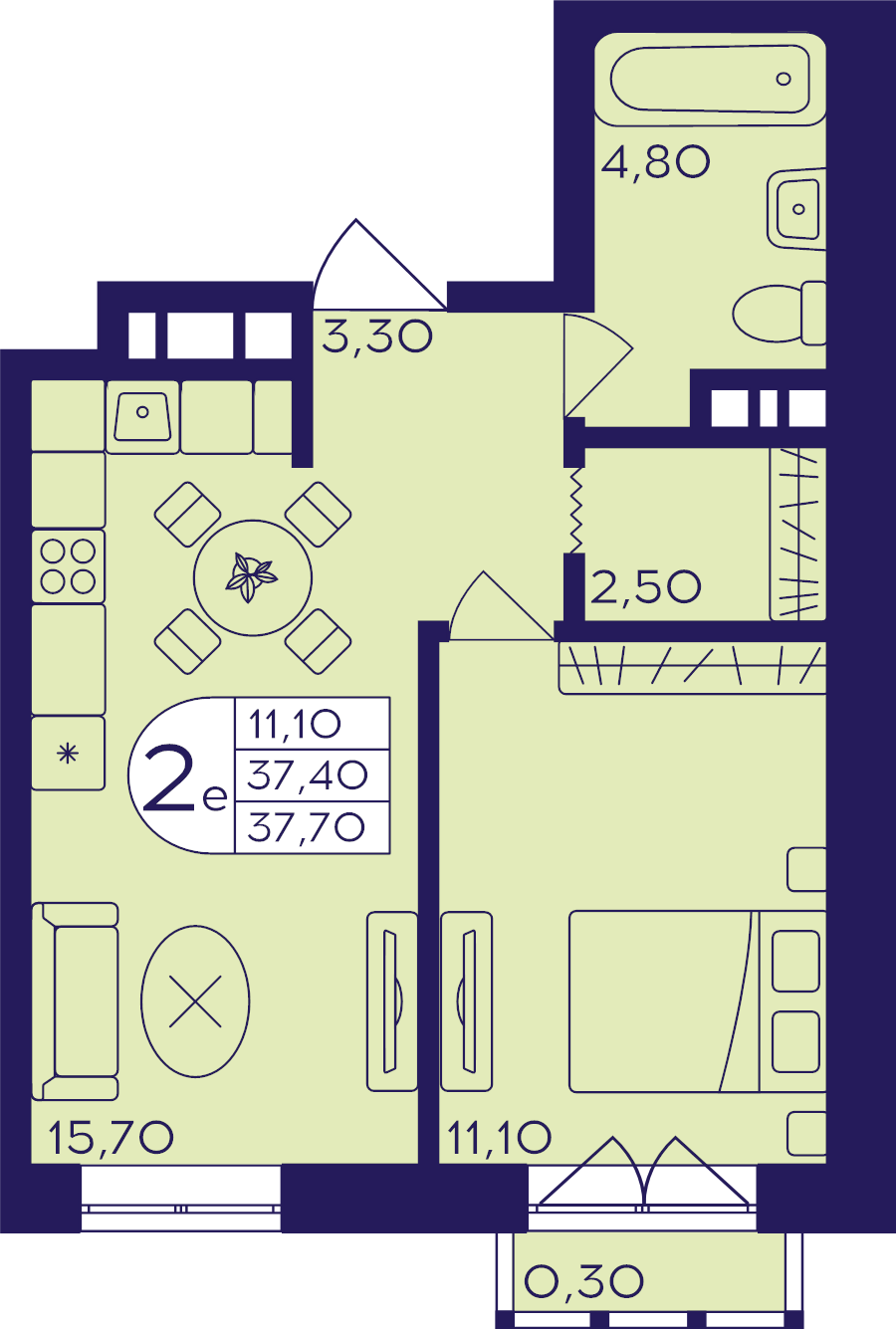 2 ккв (Евро) 37,7 м²