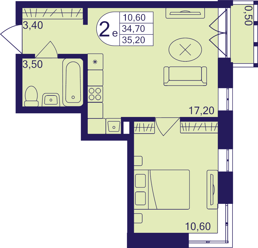 2 ккв (Евро) 35,2 м²