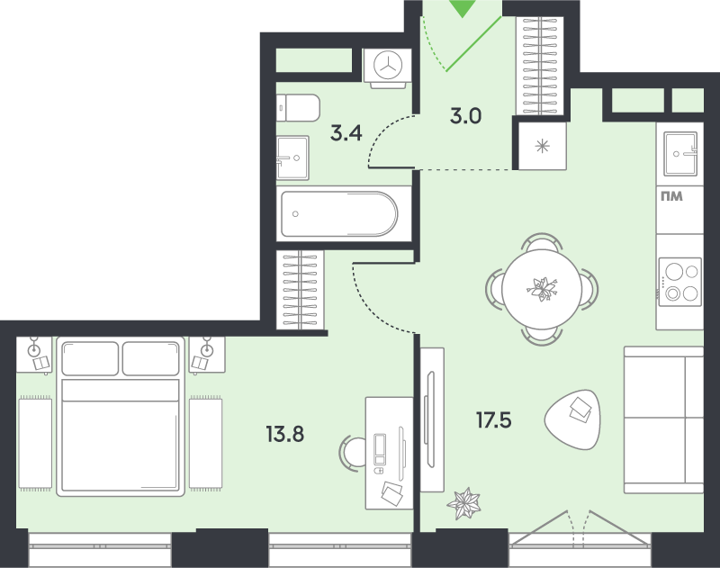 2 ккв (Евро) 37,7 м²
