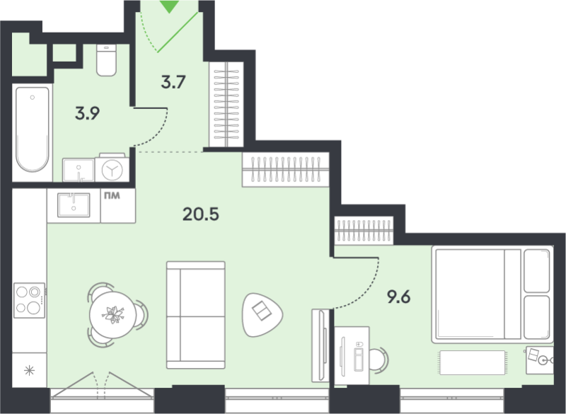 2 ккв (Евро) 37,7 м²