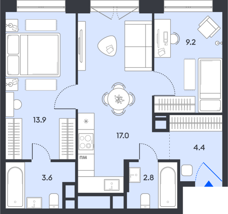 3 ккв (Евро) 50,9 м²