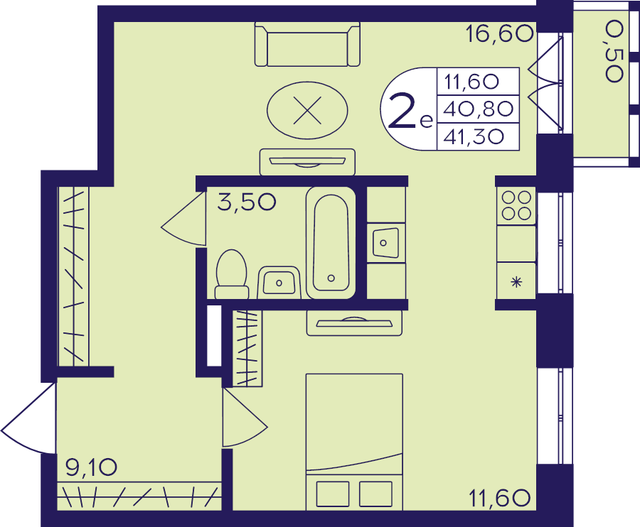 2 ккв (Евро) 41,3 м²