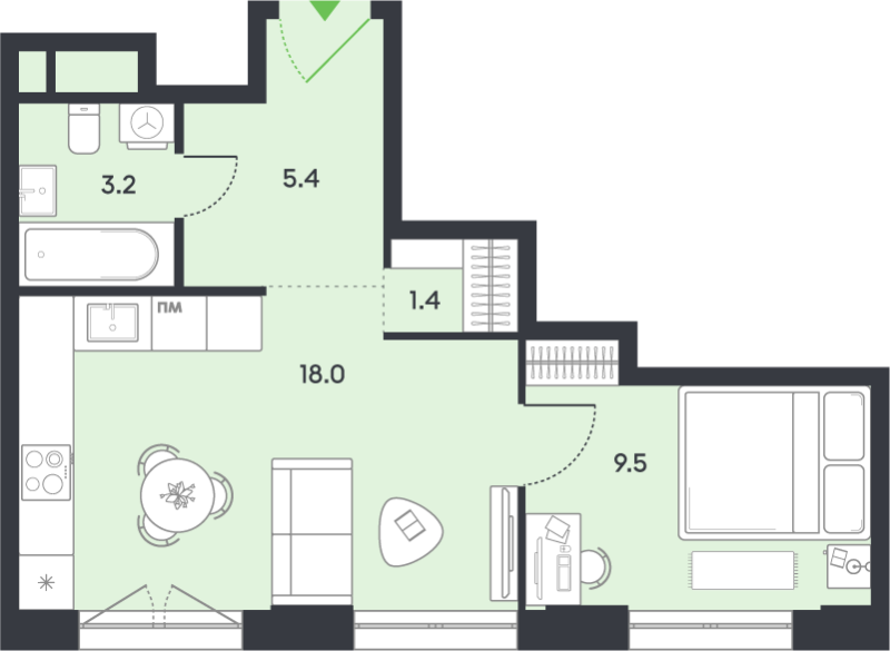 2 ккв (Евро) 37,5 м²