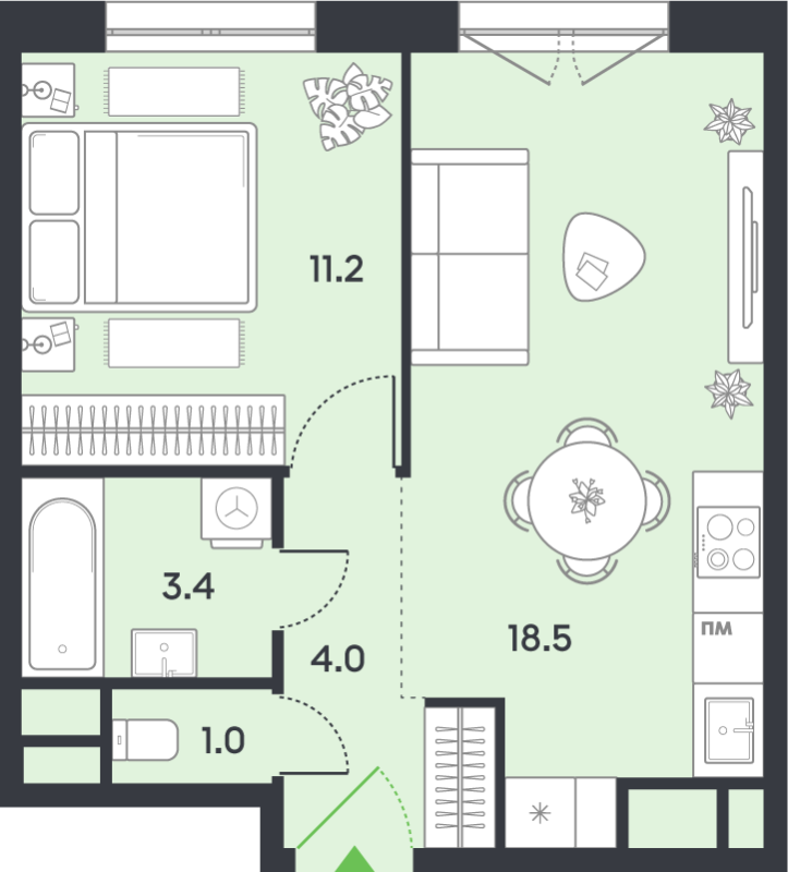 2 ккв (Евро) 38,1 м²