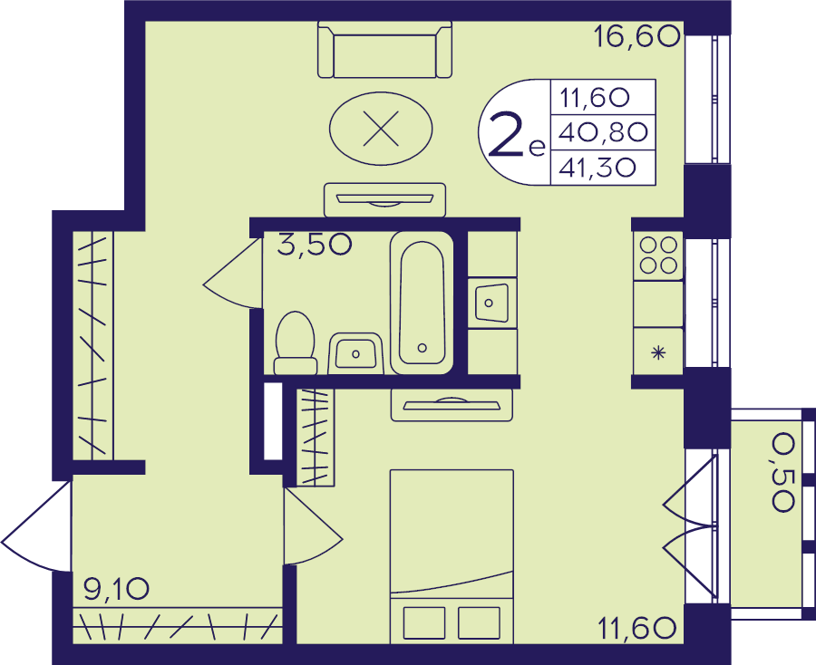2 ккв (Евро) 41,3 м²