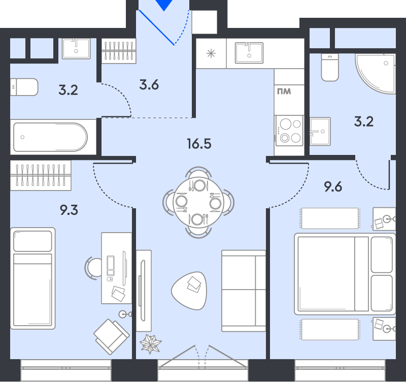 3 ккв (Евро) 45,4 м²