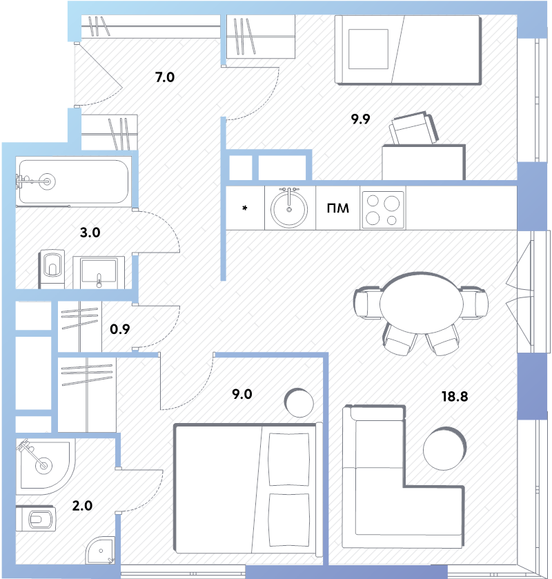 3 ккв (Евро) 50,5 м²