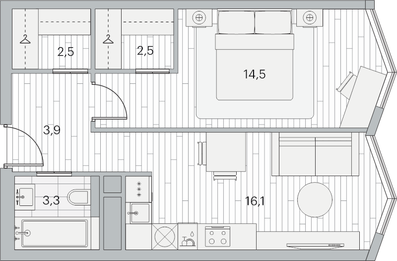 2 ккв (Евро) 43,2 м²