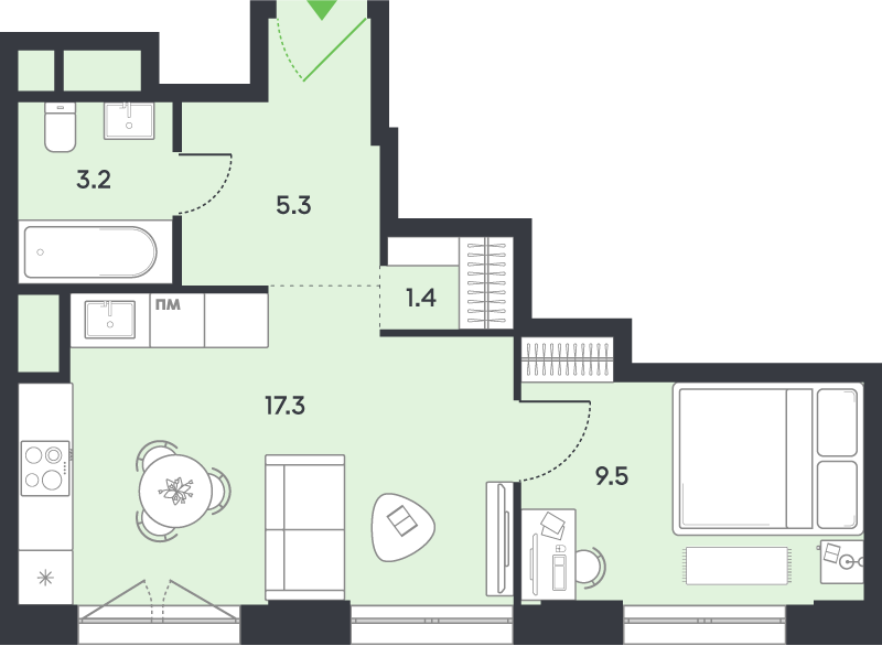 2 ккв (Евро) 36,7 м²