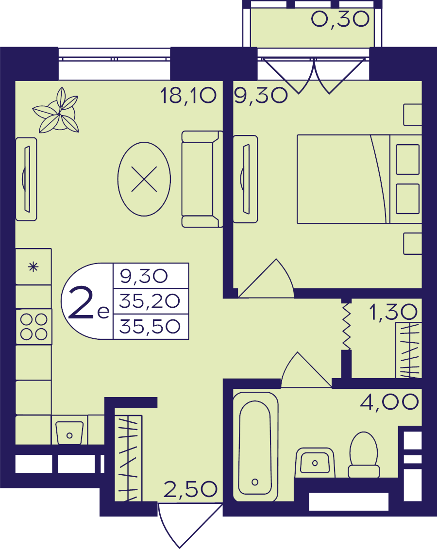 2 ккв (Евро) 35,5 м²