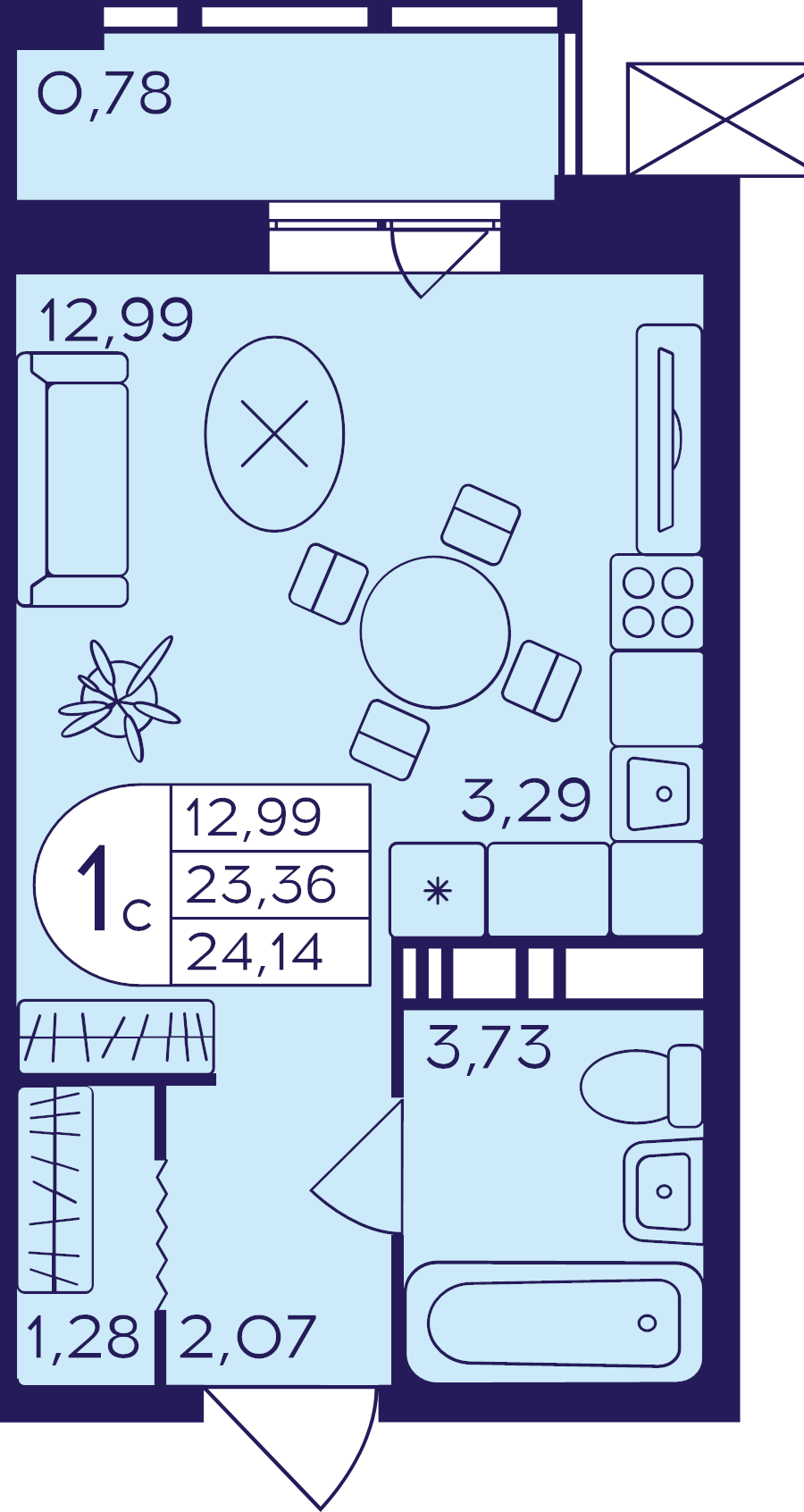 Студия 24,1 м²