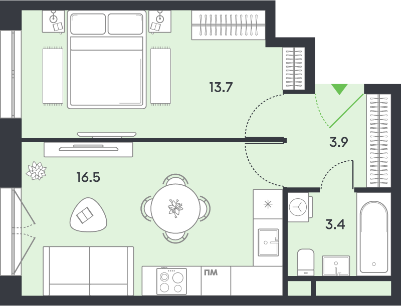 2 ккв (Евро) 37,5 м²