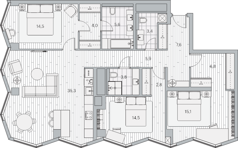 4 ккв (Евро) 117,6 м²