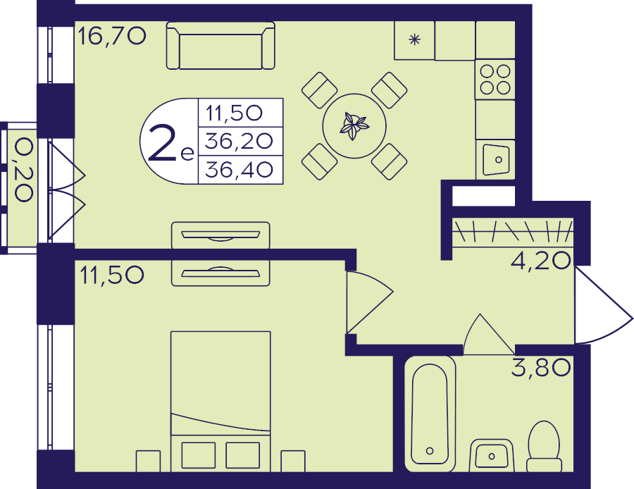 2 ккв (Евро) 36,4 м²