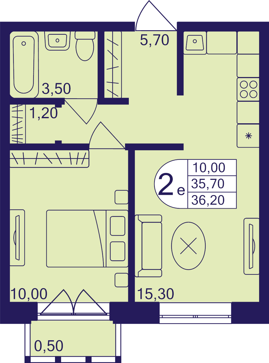 2 ккв (Евро) 36,2 м²