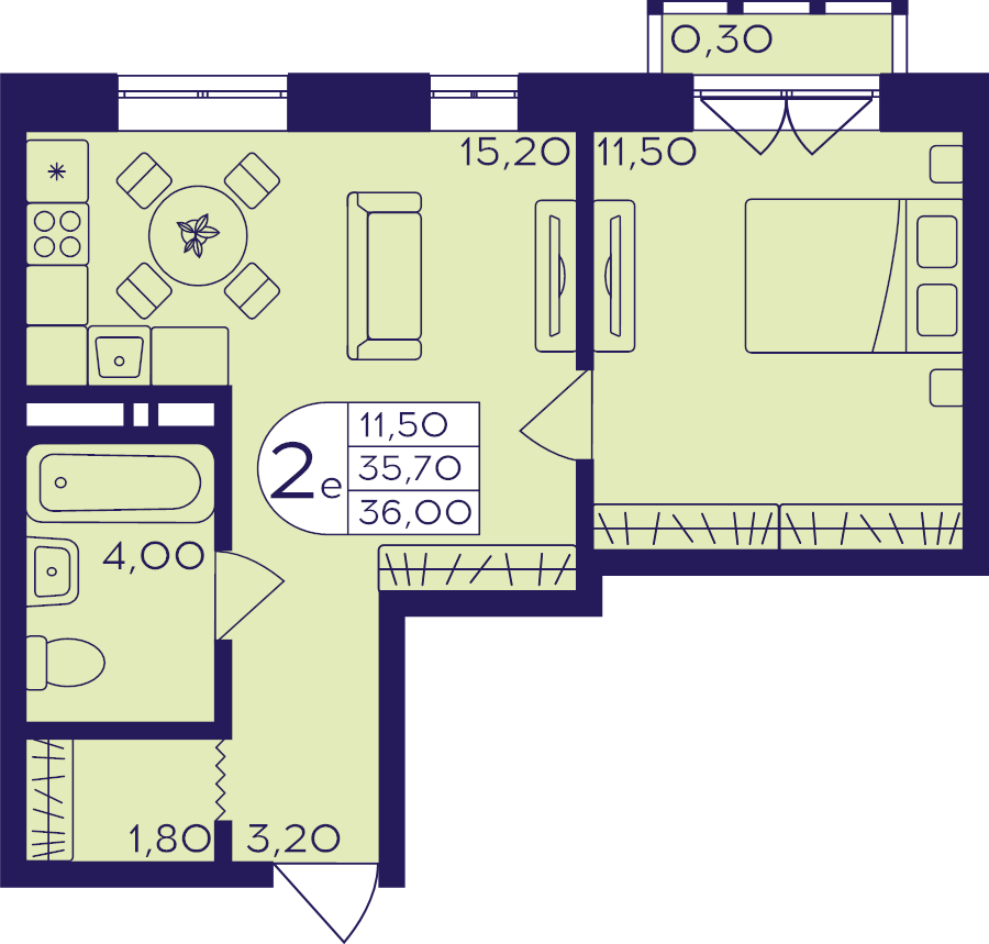 2 ккв (Евро) 36 м²
