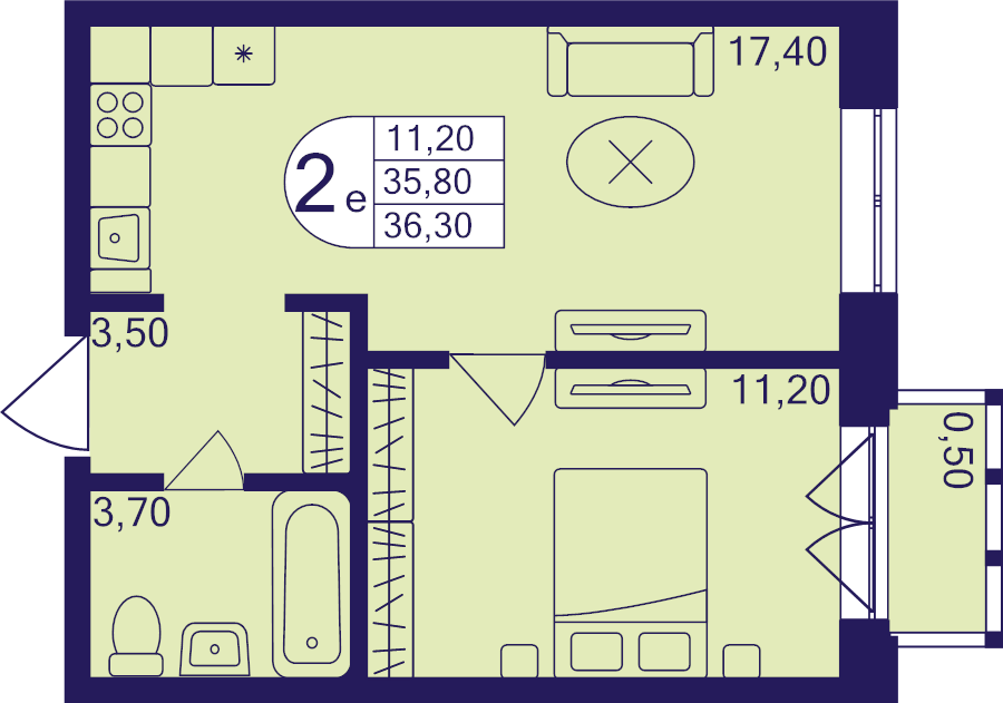 2 ккв (Евро) 36,3 м²