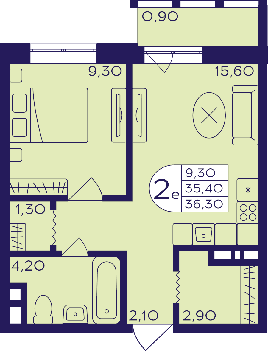 2 ккв (Евро) 36,3 м²