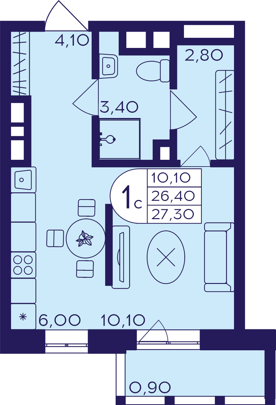 Студия 27,3 м²