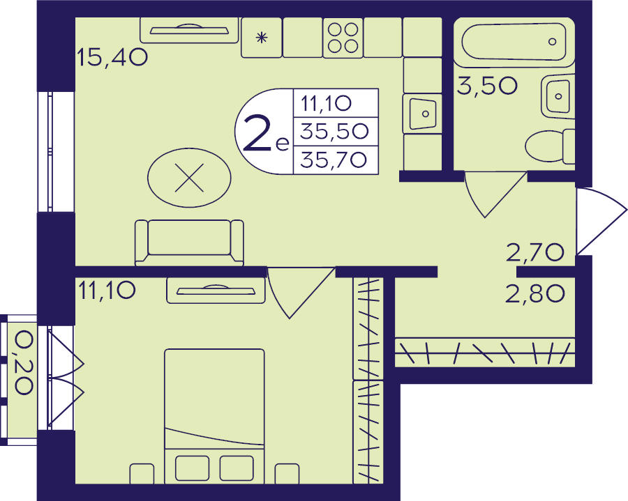 2 ккв (Евро) 35,7 м²