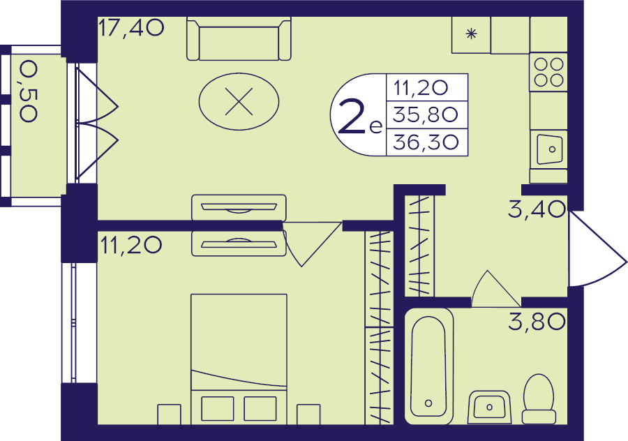 2 ккв (Евро) 36,3 м²