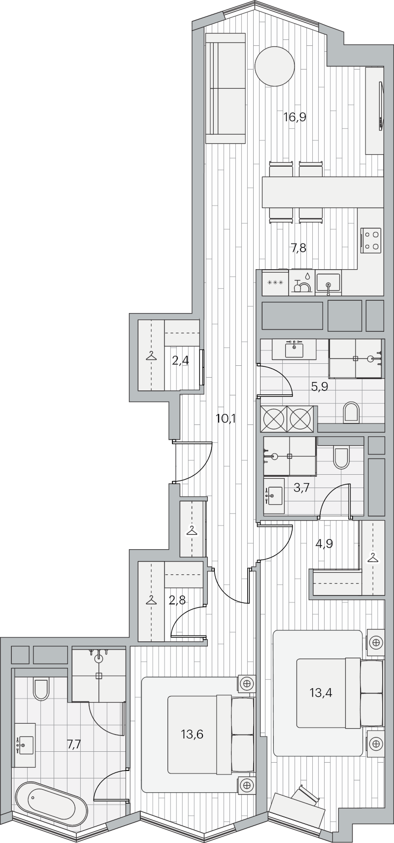 3 ккв (Евро) 90,9 м²